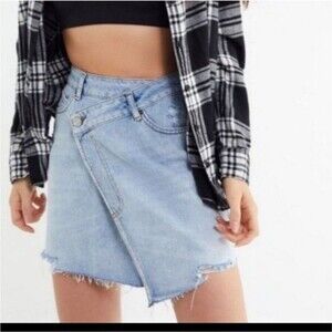 Urban Outfitters BDG Asymmetrical Cross Waist Wrap Distressed Denim Skirt Size L